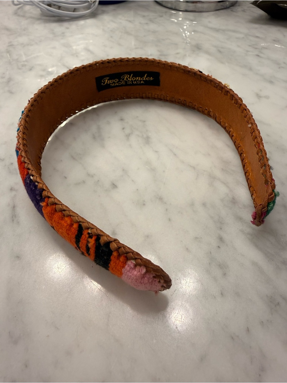 Vintage 90’s Multicolor Leather & Cotton Headband